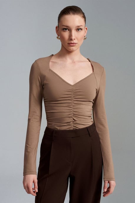 Schmale Passform V-Ausschnitt Jersey-Bluse - Image 3