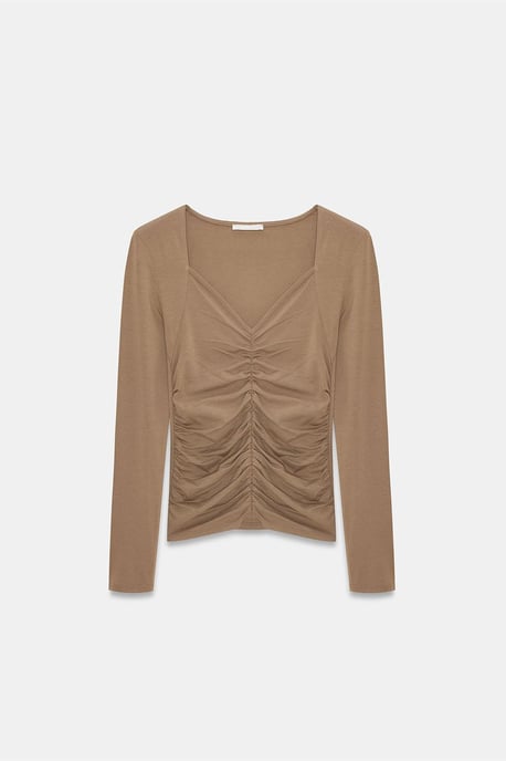 Schmale Passform V-Ausschnitt Jersey-Bluse - Image 5