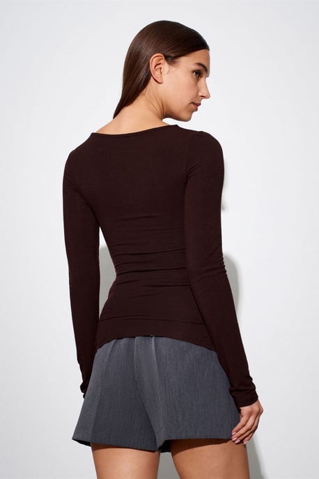 Damen Rippstrick Bootsausschnitt Langarmbluse - Image 2