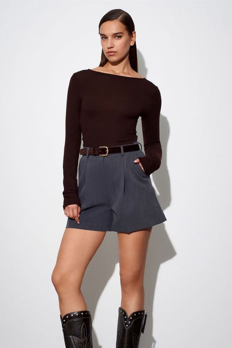 Damen Rippstrick Bootsausschnitt Langarmbluse - Image 3