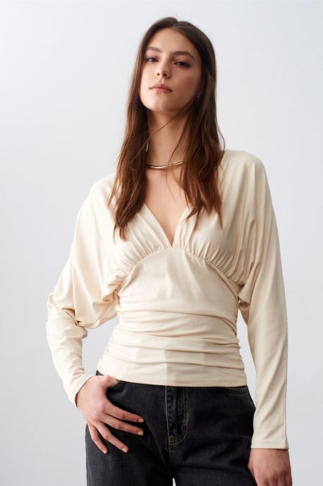 Schlanke Passform V-Ausschnitt Wickelbluse - Image 3