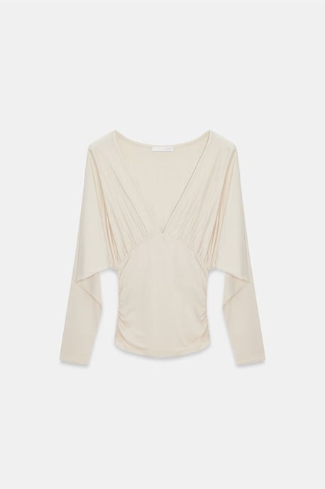 Schlanke Passform V-Ausschnitt Wickelbluse - Image 5