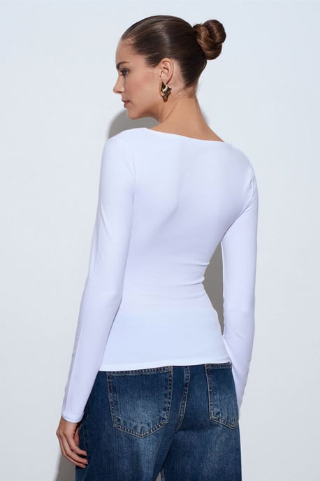 Schmale Passform V-Ausschnitt Strickbluse - Image 2