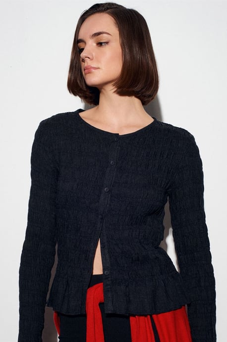 Strukturierte Strick-Bluse mit Knopfleiste - Image 3