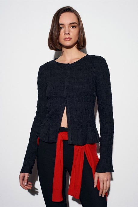 Strukturierte Strick-Bluse mit Knopfleiste - Image 5