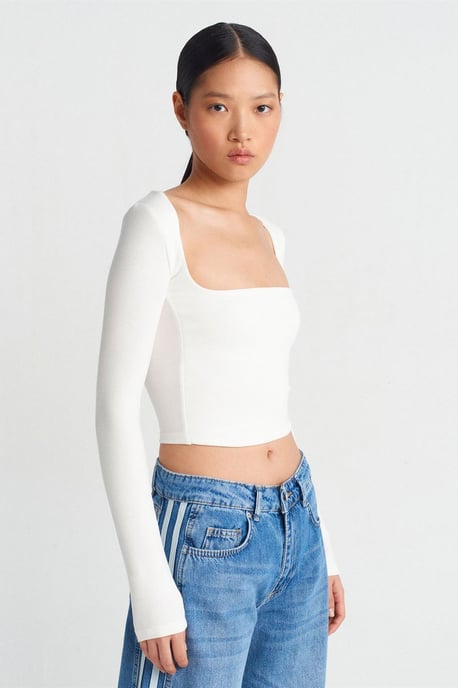 Damen Cropped Cut-out Bluse mit Quadrat-Ausschnitt - Image 1