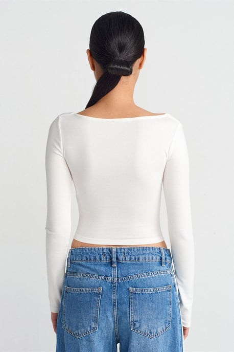 Damen Cropped Cut-out Bluse mit Quadrat-Ausschnitt - Image 2