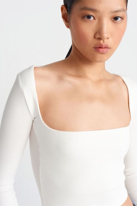 Damen Cropped Cut-out Bluse mit Quadrat-Ausschnitt - Image 4
