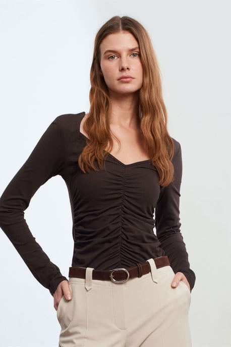 Slim Fit V-Ausschnitt Jersey-Bluse - Image 3
