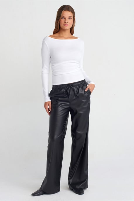 Schlanker Schnitt Rippendes Boot-Ausschnitt Bluse - Image 4