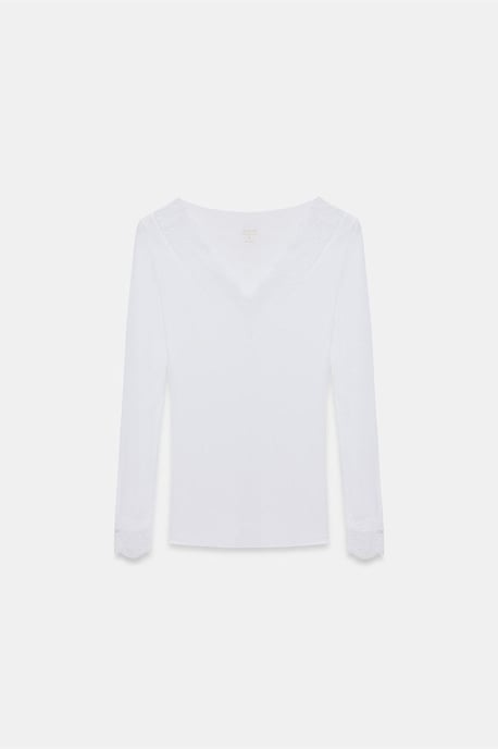 Schmal geschnittene V-Ausschnitt Spitze Bluse - Image 5
