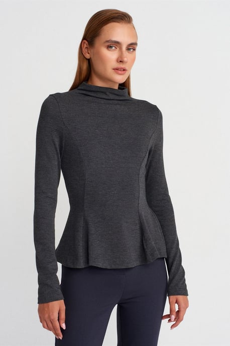 Fitted Halb-Turtleneck Peplum Bluse - Image 1
