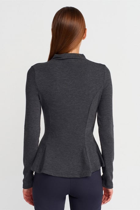 Fitted Halb-Turtleneck Peplum Bluse - Image 2