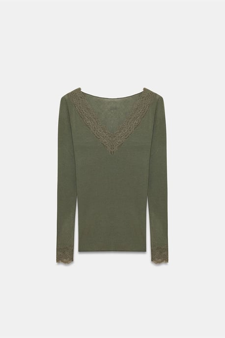 Schmal geschnittene V-Ausschnitt Spitze Bluse - Image 5