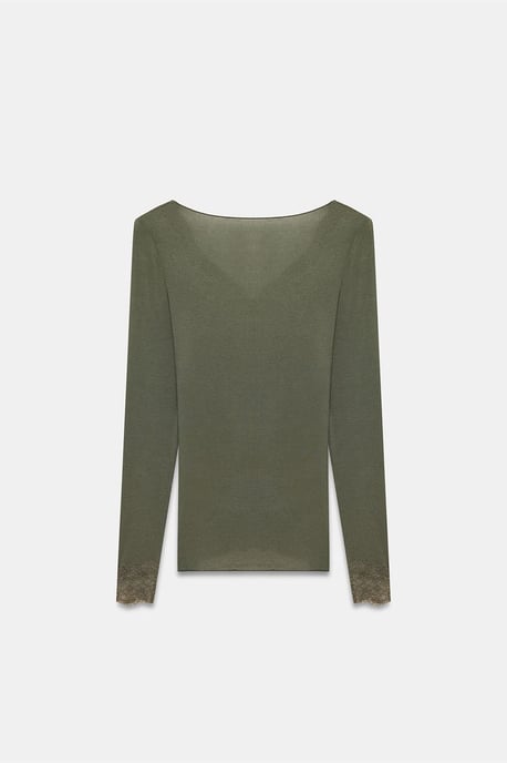 Schmal geschnittene V-Ausschnitt Spitze Bluse - Image 6
