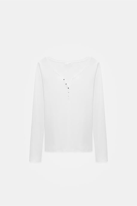 Slim Fit Baumwoll-Bluse mit langen Ärmeln und Knopfleiste - Image 1