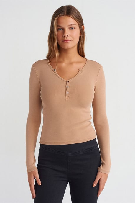 Slim Fit Baumwoll-Jersey Knopfb blouse - Image 1