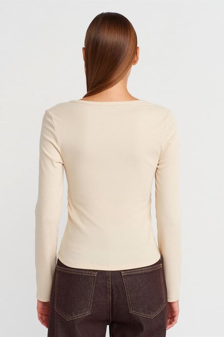 Slim Fit Rippstruktur Bluse mit Knopfleiste - Image 2