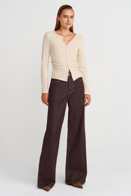 Slim Fit Rippstruktur Bluse mit Knopfleiste - Image 4