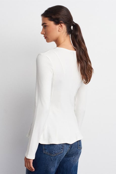 Taillierte strukturierte Strick-Peplum-Bluse - Image 2