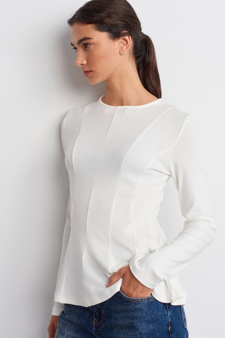 Taillierte strukturierte Strick-Peplum-Bluse - Image 3