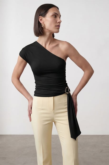 Schlanke Passform Off-Shoulder Jersey-Bluse mit Bindedetail - Image 1