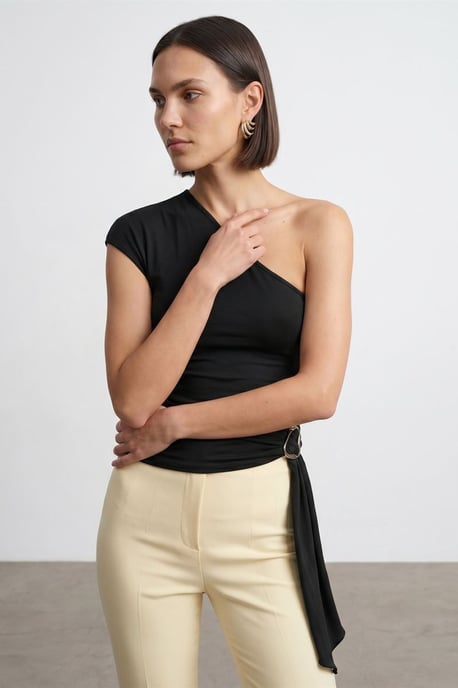 Schlanke Passform Off-Shoulder Jersey-Bluse mit Bindedetail - Image 4