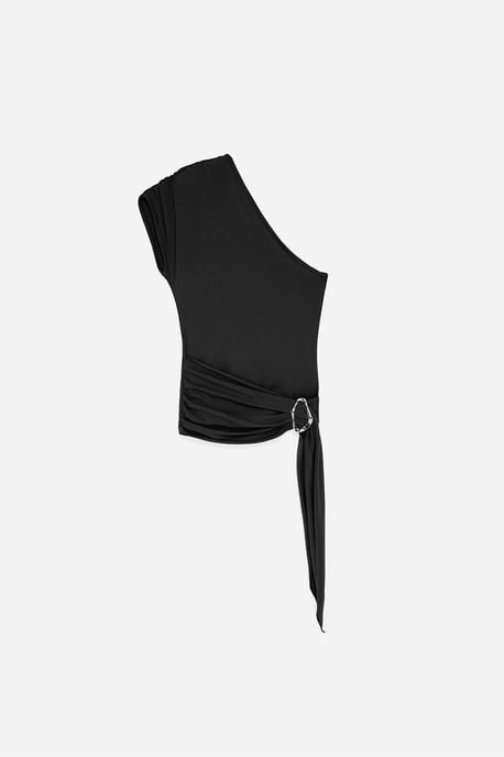 Schlanke Passform Off-Shoulder Jersey-Bluse mit Bindedetail - Image 5
