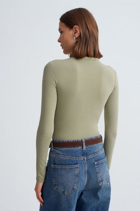 Slim Fit Langarm-Halbrollkragenoberteil - Image 2