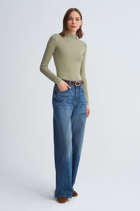 Slim Fit Langarm-Halbrollkragenoberteil - Image 4