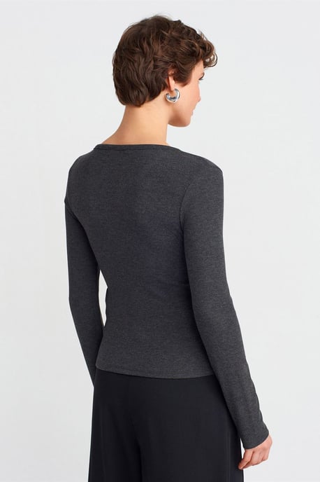 Slim Fit Rippstruktur Bluse mit Knopfleiste - Image 2