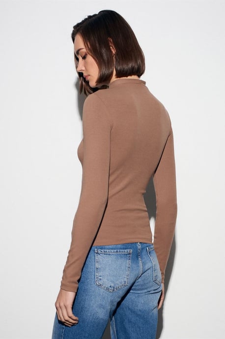 Slim Fit Langarm-Halbrollkragenoberteil - Image 2