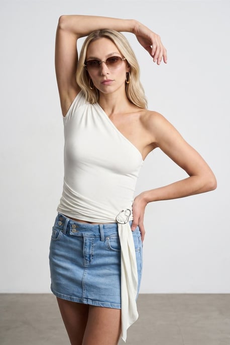 Slim Fit Carmenbluse aus Jersey mit Bindeband-Detail - Image 3