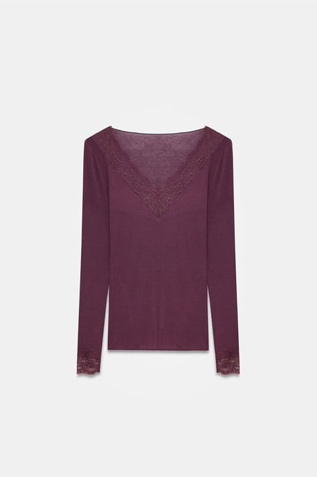 Schmal geschnittene V-Ausschnitt Spitze Bluse - Image 5