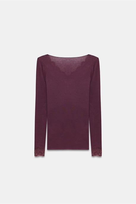 Schmal geschnittene V-Ausschnitt Spitze Bluse - Image 6