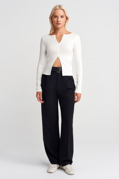 Slim-Fit Baumwollmischung Reißverschluss-Bluse - Image 4