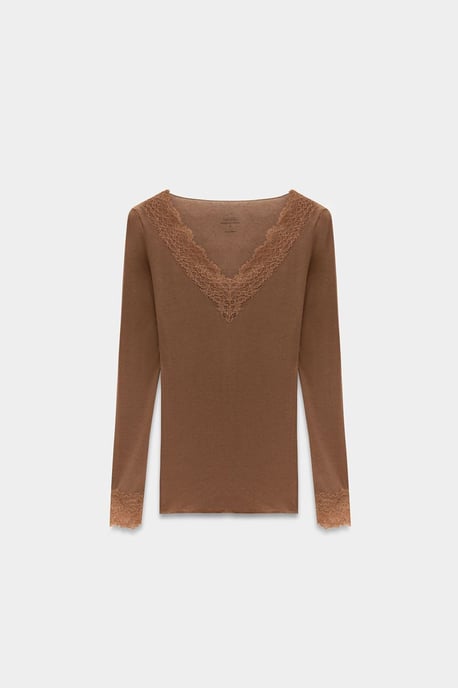 Slim Fit V-Ausschnitt Spitzenbluse - Image 4