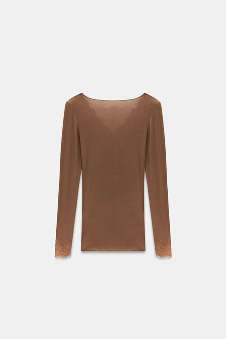Slim Fit V-Ausschnitt Spitzenbluse - Image 5