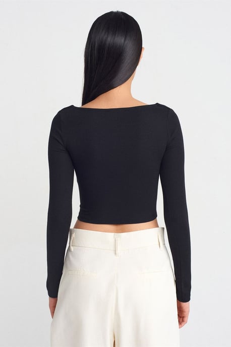 Damen Cropped Cut-out Bluse mit Quadrat-Ausschnitt - Image 2