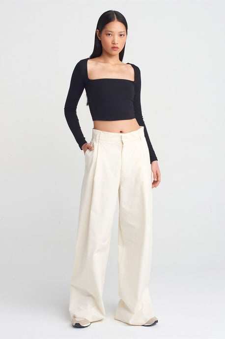 Damen Cropped Cut-out Bluse mit Quadrat-Ausschnitt - Image 3