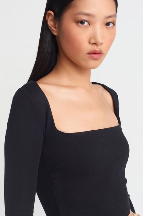 Damen Cropped Cut-out Bluse mit Quadrat-Ausschnitt - Image 4