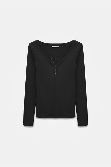 Schmal geschnittene Baumwollbluse mit langen Ärmeln und Knopfleiste - Image 5