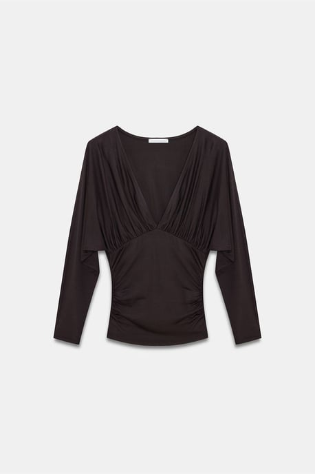 Schlanke Passform V-Ausschnitt Wickelbluse - Image 5
