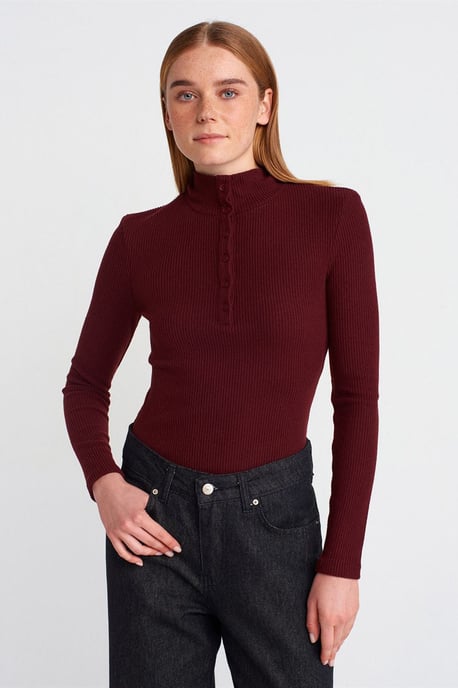 Schlanke Passform Rippstrick Rollkragenbluse - Image 1