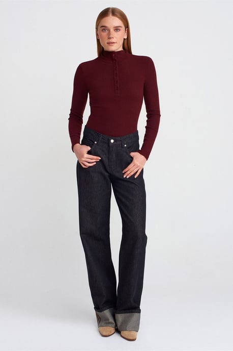 Schlanke Passform Rippstrick Rollkragenbluse - Image 3