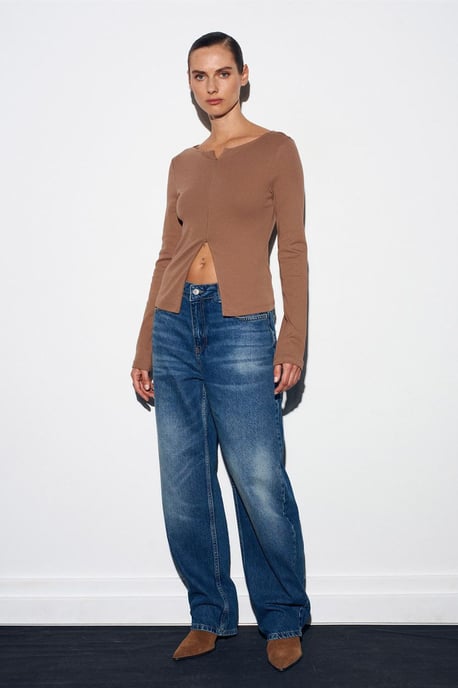Schmale Passform Bluse aus Baumwollmischung mit Reißverschluss - Image 5