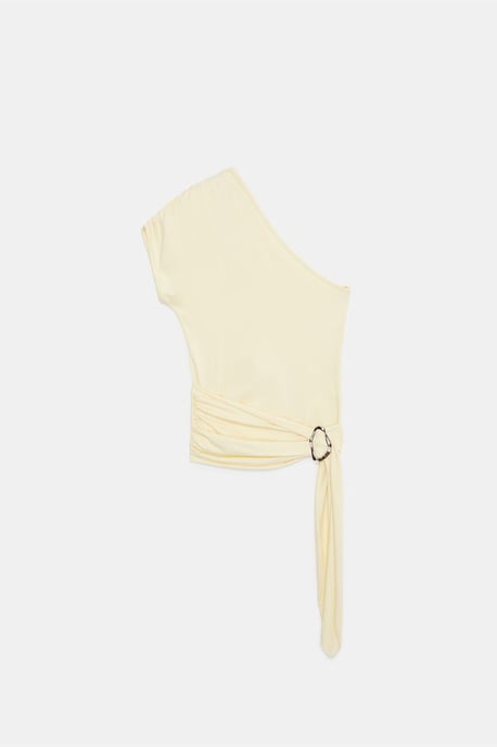 Schlanke Passform Off-Shoulder Jersey-Bluse mit Bindew details - Image 4