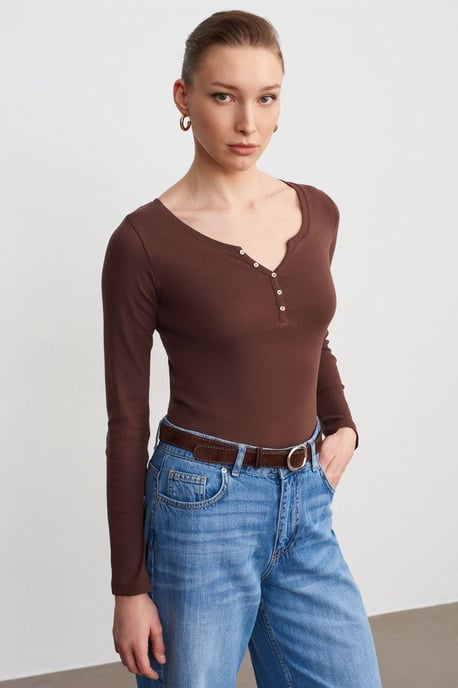 Slim Fit Baumwoll-Bluse mit langen Ärmeln und Knopfleiste - Image 1