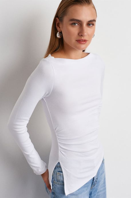 Slim-Fit Boot-Hals Langarmbluse - Image 1