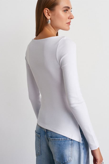 Slim-Fit Boot-Hals Langarmbluse - Image 2